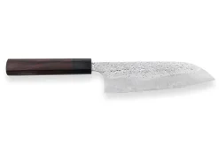 Couteau santoku japonais artisanal martelé Yu Kurosaki Shizuku 16.5cm acier SG2