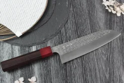 Couteau santoku japonais artisanal Yoshimi Kato Minamo SG2 Tsuchime 17cm