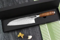 Couteau santoku japonais artisanal forgé Takeshi Saji R2 Tsuchime 16,5cm
