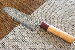 Couteau santoku japonais artisanal Yoshimi Kato 17cm VG10 Nickel Damascus cerisier
