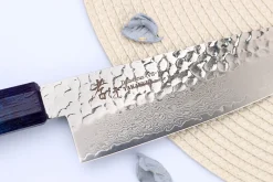 Couteau santoku japonais 17cm Sakai Takayuki Nanairo Blue Damas VG10