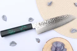 Couteau santoku japonais 17cm Sakai Takayuki Nanairo Green Damas VG10
