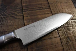 Couteau santoku japonais Tamahagane Bamboo Kyoto lame 17.5cm acier Damas VG5