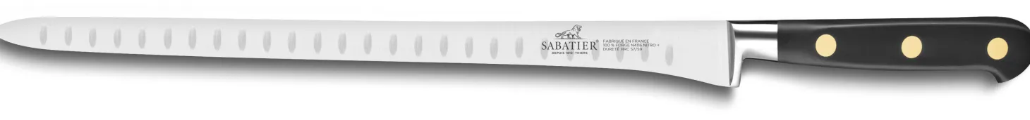 Couteau à saumon SABATIER Idéal Inox 100% forgé rivets laiton alvéolé 30cm
