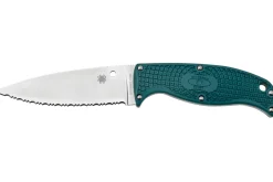 Couteau Spyderco Enuff 2 K390 FB31SBL2K390 lame dentée 10cm manche nylon / fibres de verre bleu + étui