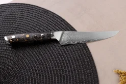 Couteau à steak Wusaki Sakin Damas 10Cr 13cm manche en fibre de carbone et feuille d'or