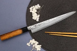 Couteau sujihiki 24cm japonais Sakai Takayuki Kashi Urushi VG10 damas