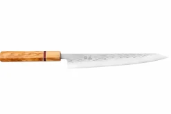 Couteau sujihiki 24cm japonais artisanal Yuzo SLD olivier et sequoia