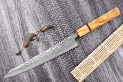 Couteau sujihiki 24cm japonais artisanal Yuzo SLD olivier et sequoia