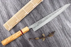 Couteau sujihiki 24cm japonais artisanal Yuzo SLD olivier et sequoia