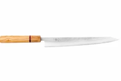 Couteau sujihiki 27cm japonais artisanal Yuzo SLD olivier et sequoia