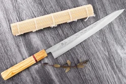 Couteau sujihiki 27cm japonais artisanal Yuzo SLD olivier et sequoia