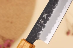 Couteau sujihiki 24cm japonais artisanal Yuzo Black AS chêne brûlé