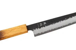 Couteau sujihiki 24cm japonais artisanal Yuzo Black AS chêne brûlé