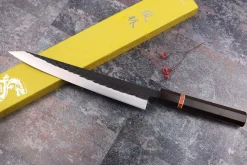 Couteau sujihiki 24cm japonais artisanal Yuzo Black SLD ébène et cognassier