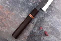 Couteau sujihiki 24cm japonais artisanal Yuzo Black SLD ébène et cognassier