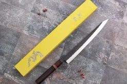 Couteau sujihiki 27cm japonais artisanal Yuzo Black SLD ébène et cognassier
