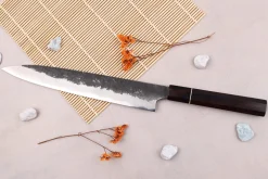 Couteau sujihiki 24cm japonais artisanal Naoki Mazaki WS2 Black Nashiji