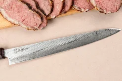 Couteau sujihiki 24cm japonais artisanal Wusaki Nawame AUS10 damas