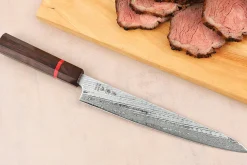 Couteau sujihiki 24cm japonais artisanal Wusaki Nawame AUS10 damas