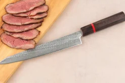 Couteau sujihiki 24cm japonais artisanal Wusaki Nawame AUS10 damas