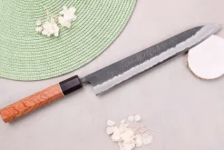 Couteau sujihiki 24cm japonais artisanal Masashi Yamamoto BS1 Black Nashiji
