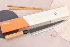 Couteau sujihiki 27cm japonais artisanal Hinoura Mutsumi Ajikataya Black Nashiji