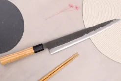 Couteau sujihiki 27cm japonais artisanal Hinoura Mutsumi Ajikataya Black Nashiji