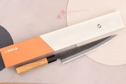 Couteau sujihiki 24cm japonais artisanal Hinoura Mutsumi Ajikataya Black Nashiji