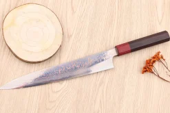 Couteau sujihiki 24cm japonais artisanal Takeshi Saji VG10 Rainbow
