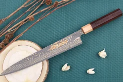 Couteau sujihiki 27cm japonais artisanal Takeshi Saji VG10 Gold