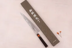 Couteau sujihiki 27cm japonais artisanal Shigeki Tanaka SG2 Kurozome Damas ébène