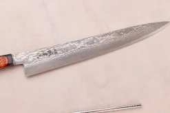 Couteau sujihiki 27cm japonais artisanal Shigeki Tanaka SG2 Kurozome Damas ébène