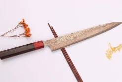 Couteau sujihiki 27cm japonais artisanal Takeshi Saji VG10 Rainbow Nashiji