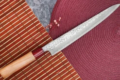 Couteau sujihiki japonais artisanal Tsunehisa Aogami Super martelé 24cm