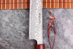 Couteau sujihiki japonais artisanal Tsunehisa Aogami Super martelé 24cm