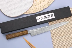 Couteau sujihiki japonais artisanal Wusaki Unagi AUS10 damas 24cm manche chêne