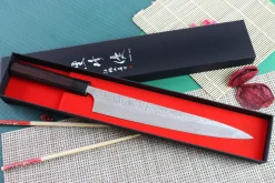 Couteau sujihiki japonais artisanal martelé Yu Kurosaki Shizuku 27cm acier SG2