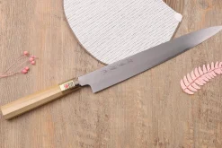 Couteau sujihiki japonais artisanal Kasahara Shigehiro forgé par Yoshikazu Ikeda 27cm
