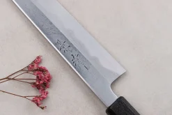 Couteau sujihiki japonais artisanal Kagekiyo Yoshikazu Tanaka Damas Aogami 27cm