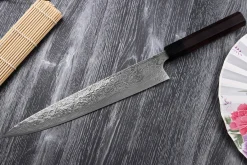Couteau sujihiki japonais artisanal Takeshi Saji R2 Damas 27cm