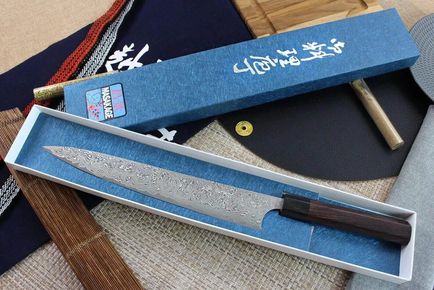 Couteau sujihiki japonais artisanal Masakage Kumo 27cm damas 63 couches