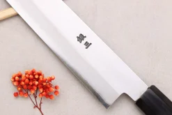 Couteau sujihiki kiritsuke 24cm japonais artisanal Momotaro Ginsan manche en magnolia