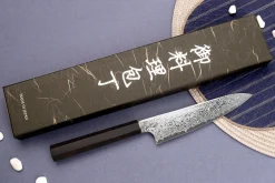 Couteau universel 15cm japonais artisanal Hatsukokoro Ginga ATS-34 Damas ébène