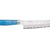 Couteau universel 15cm japonais artisanal Nigara Hamono Migaki Tsuchime SG2 manche en turquoise