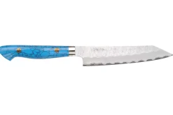Couteau universel 15cm japonais artisanal Nigara Hamono Migaki Tsuchime SG2 manche en turquoise