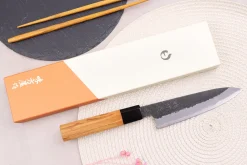 Couteau universel 13,5cm japonais artisanal Hinoura Mutsumi Ajikataya Black Nashiji