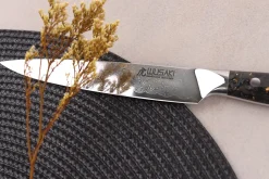 Couteau universel Wusaki Sakin Damas 10Cr 15cm manche en fibre de carbone et feuille d'or