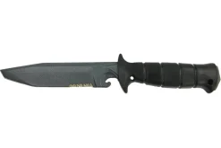 Couteau Wildsteer Wing-Tactic WING06213 lame semi-dentée 12,5cm sans logo GIGN manche kraton noir + brise-vitre + étui POM