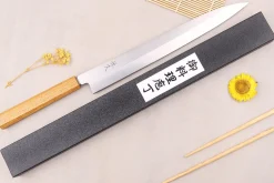 Couteau yanagiba 30cm artisanal japonais Tsunehisa AUS-8 manche en chêne
